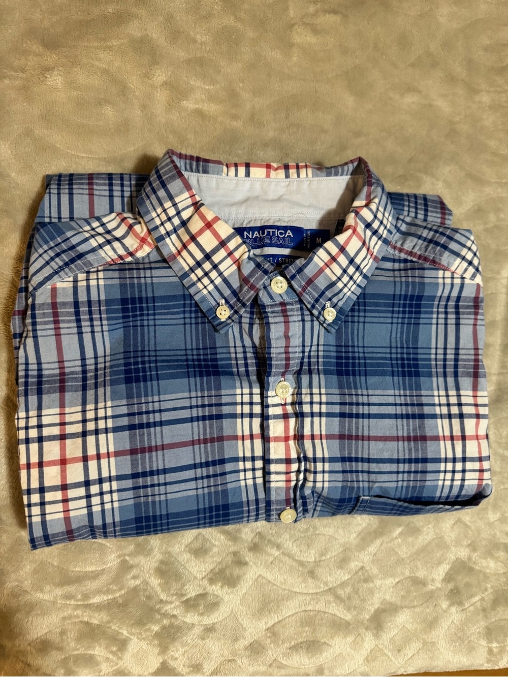 Nautica Blue and White Plaid Button-Down Shirt